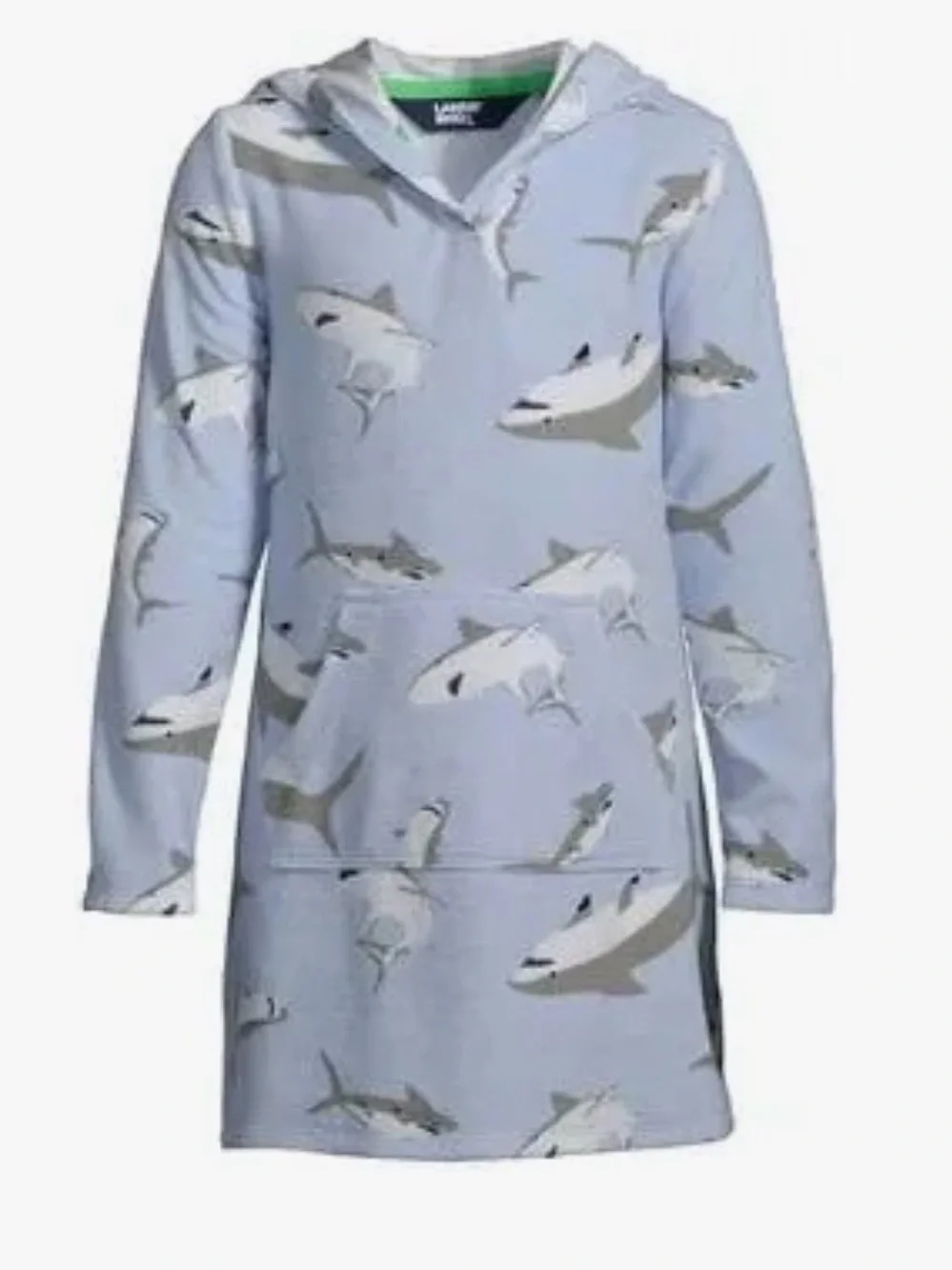 Lands' End Light Blue Shark-Print Hooded Swim Coverup